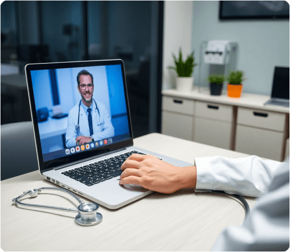 A clinician on a telehealth call